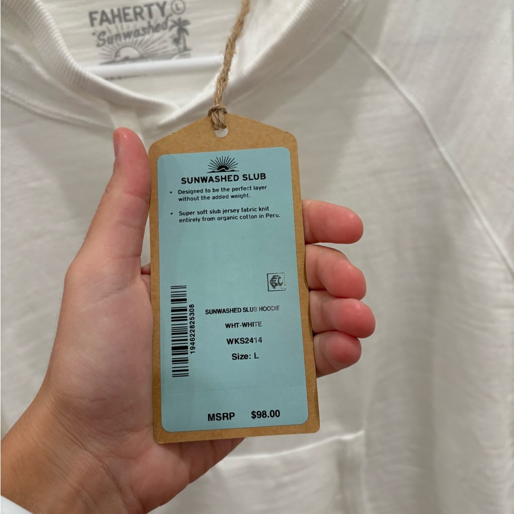 NWT Faherty Sun washed Midweight Organic Hoodie in White - Picture 6 of 9
